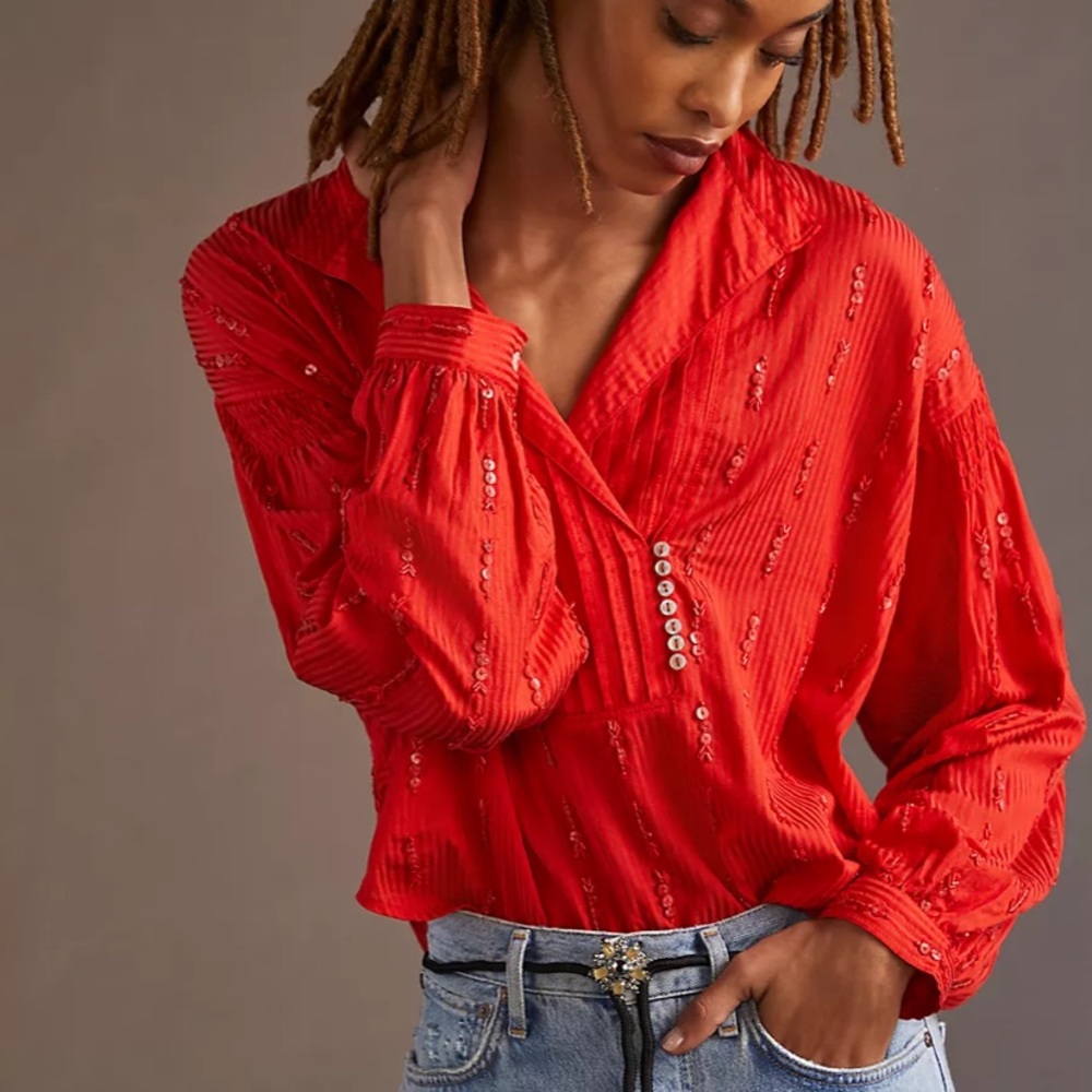 Anthropologie‎ Pilcro Pintucked Buttondown Blouse